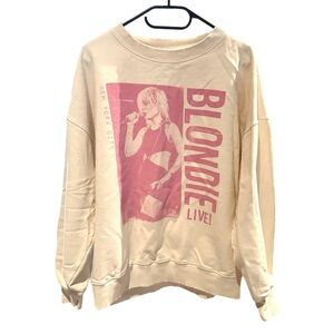 Blondie Live Cream Pink Sweatshirt Band Graphic Crewneck Pullover Y2K Rocker
